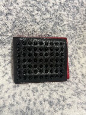 Men's Black Christian Louboutin Funky Studded Bifold Wallet with coin pouch